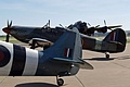 Heads and Tails - The Battle of Britain Memorial Flight Lancaster noses in to join the Hurricane and Spitfire after their transit to Leuchars.