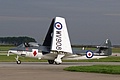 Royal Navy Historic Flight Armstrong-Whitworth Sea Hawk FGA.6, WV908/A188 in 806 Naval Air Squadron markings taxies in with wings folded.