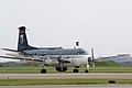 Flying the unit flag as it taxies SIGINT Atlantic 61+03 from MFG 3 shows the lumps, bumps and odd aerials associated with the arcane services it once provided.