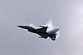 Displaying just after the rain on Saturday morning the Belgian Air Component Solo Display F-16AM  FA-110 from 10 Wing creates its own clouds.