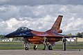 Specially marked Royal Netherlands Air Force F-16 Solo Display F-16AM J-015 prepares for its Friday afternoon practice display.