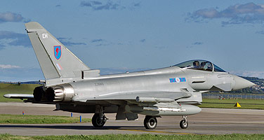 6 Squadron Eurofighter Typhoon ZJ946/EH taxies out to take part in the Sunset Ceremony flypoast that brought the Airshow to a close.