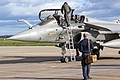 With Air Vice Marshall Stuart Atha in the rear Dassault Rafale B 322/113-HN from EC01.007 'Provence'  returns from the exchange flight