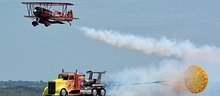 Sasquatch Jet Biplane racing Shockwave Jet Truck