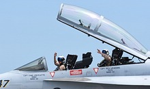 VFA-106 Tac Demo pilots 'Purple' and 'Hot Gun' in the VFA-106 F/A-18F Commander aircraft