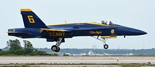 USN Blue Angels #6 staying level all the way until the end of the runway