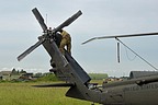 Technician checks everything is ok in tail rotor blade transmission