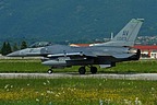 F-16CM 89-2023 of the 555th Fighter Squadron "Triple Nickel" is taxiing toward the "Nickel loop". 