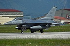 F-16CM 89-2041 of the 555th Fighter Squadron "Triple Nickel" is taxiing toward the "Nickel loop" after landing. 