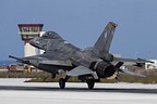 HAF 340 Sqn F-16C Block 52+ Fighting Falcon 537 landing with the Souda-Chania ATC tower in the background