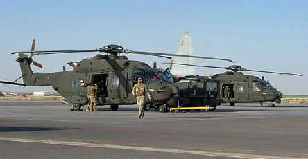 Two NH90s of Task Unit Nemo on the platform of FSB Herat