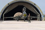 Su-24M4 rolling out one of the borrowed shelters.