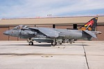 One of the VMAT-203 Harriers displays the Hawks’ squadron emblem in bright colors on its tail